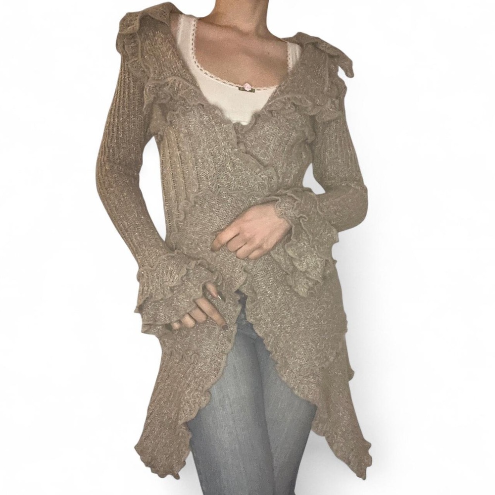 Grifflin Paris Y2K long knit mohair blend cardigan ruffled flared bell sleeves.